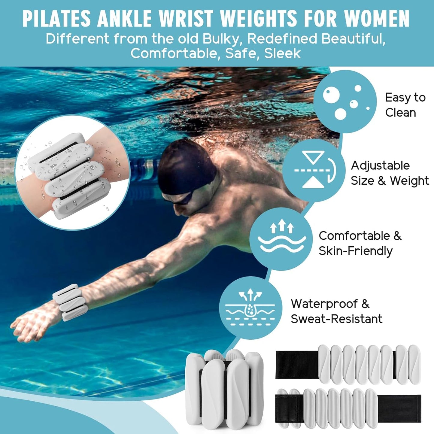 Skiennix 2lb Wrist Weights - Adjustable Silicone Arm & Ankle Weights for Walking, Yoga & Gym