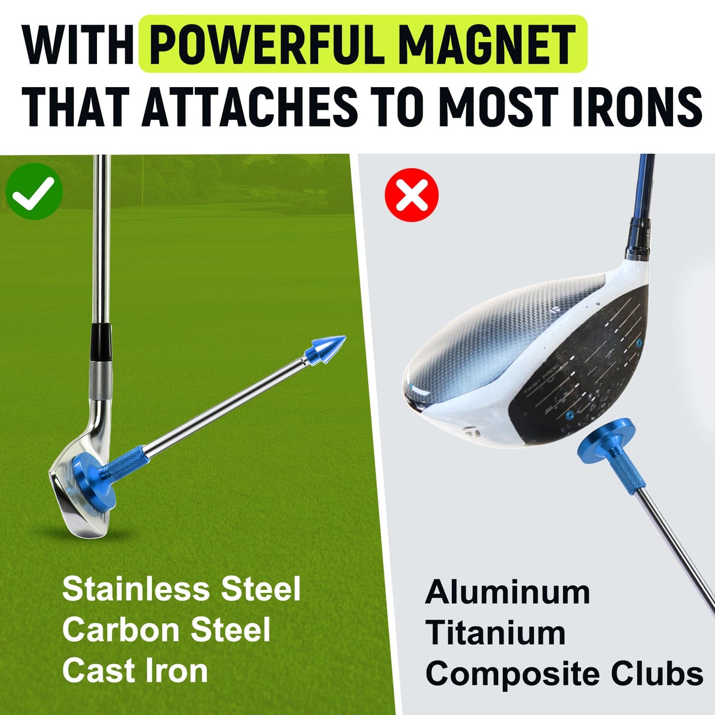 THE GOLFER STORE Golf Alignment Rods, Golf Club Alignment Stick Corrector Magnetic Golf Swing Trainer Aid Help Visualize and Align Your Golf Shot Length Adjustments