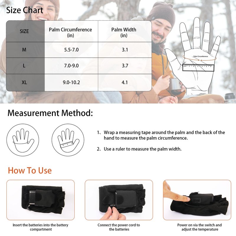 AaoLin Heated Gloves, 10400mAh Battery Fingerless Flexible for Work Outdoor Hunting Skiing Motorcycle Writing for Men and Women – Ideal Match with Electric Hand Warmers for Cold Winter (L)