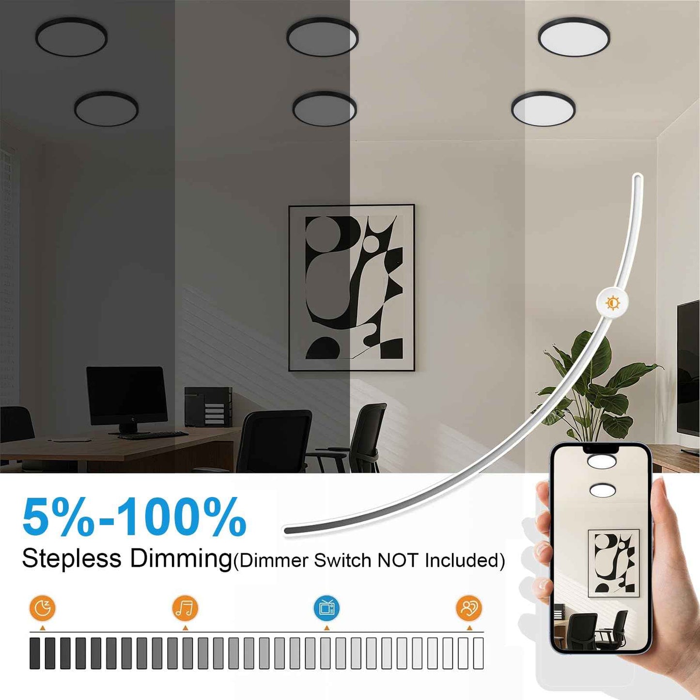 6Pack LED Flush Mount Ceiling Light: 12 inch Super Slim Dimmable & 5CCT (2700-6000K) Kitchen Lighting Fixtures Ceiling - 24W Black Low Profile Ceiling Lamp for Bedroom Garage Hallway