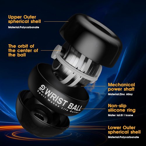 JIN BD Gyro Ball Wrist Trainer - Auto-Start Gyroscopic Forearm Exerciser for Strengthening Arms & Fingers