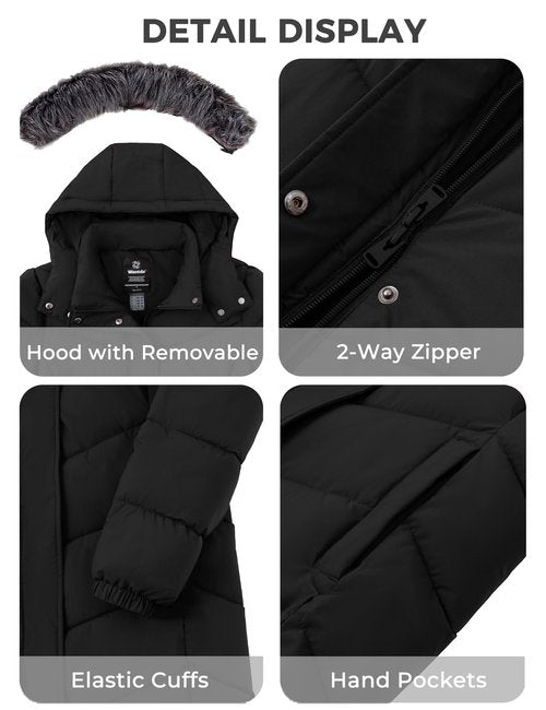 wantdo Women's Mid-Length Hooded Puffer Jacket Warm Outdoor Winter Padded Coat(Black, Medium)