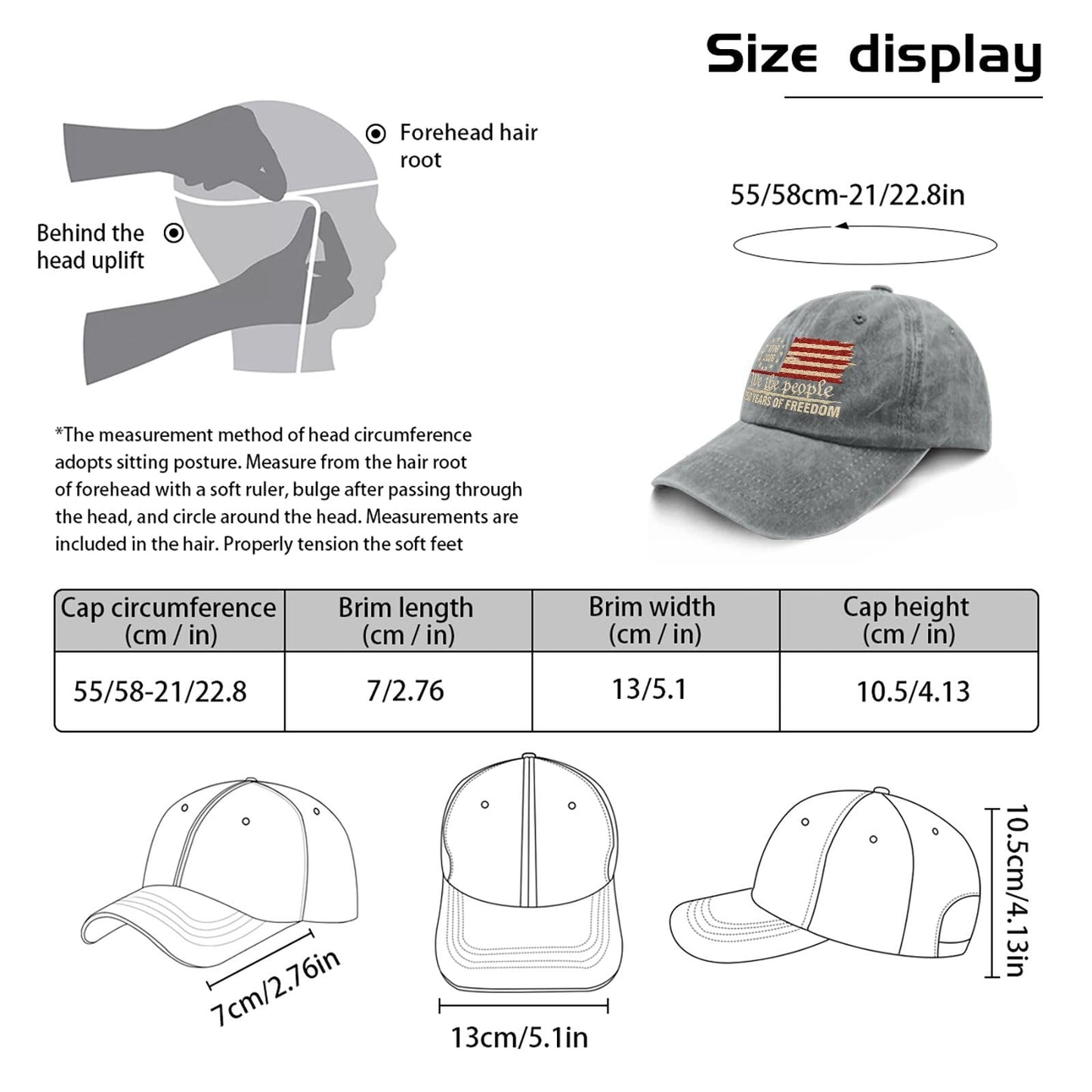 U.S. 250th Anniversary Embroidered Baseball Cap – 250 Years of Freedom 1776-2026 Patriotic Hat in Gray