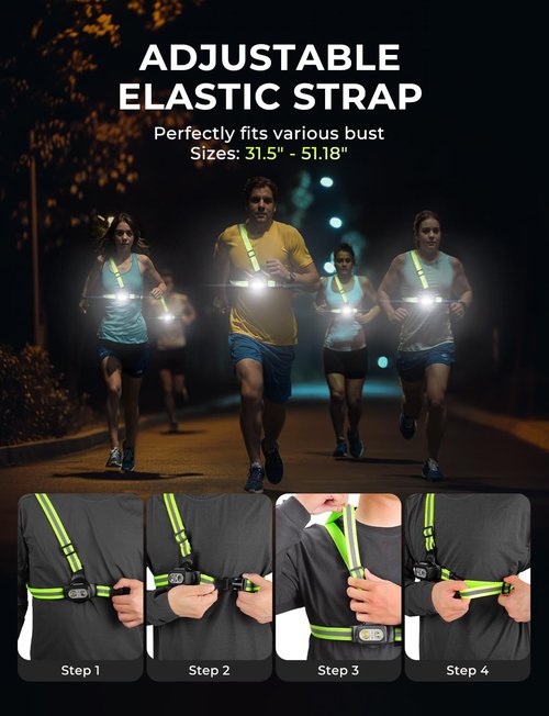 Viccux Running Lights for Runners with Reflective Straps, 500 LM 7 Modes & 45° Adjustable Running Light, IPX4 Waterproof Reflective Vest Light for Night Walking Camping Hiking, 3.5-20h Use Time