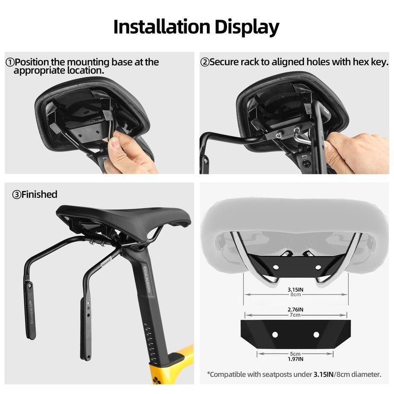 Rhinowalk Anti Sway Bikepacking Saddle Bag Stabilizer Mount with 2 Bottle Cage Mounting Holes