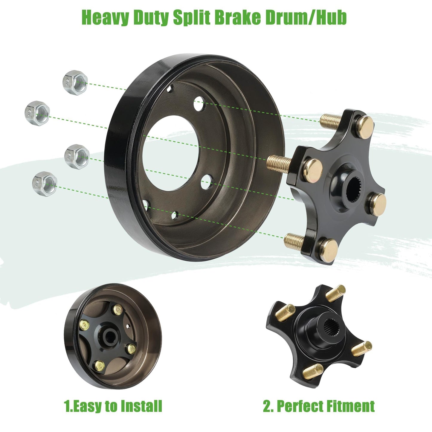 10L0L Golf Cart Split Brake Drum and Rear Wheel Hub Assembly for EZGO TXT Electric Golf Carts 1982-Up - Heavy Duty, Replace OEM 19186-G1, 615604, 604112