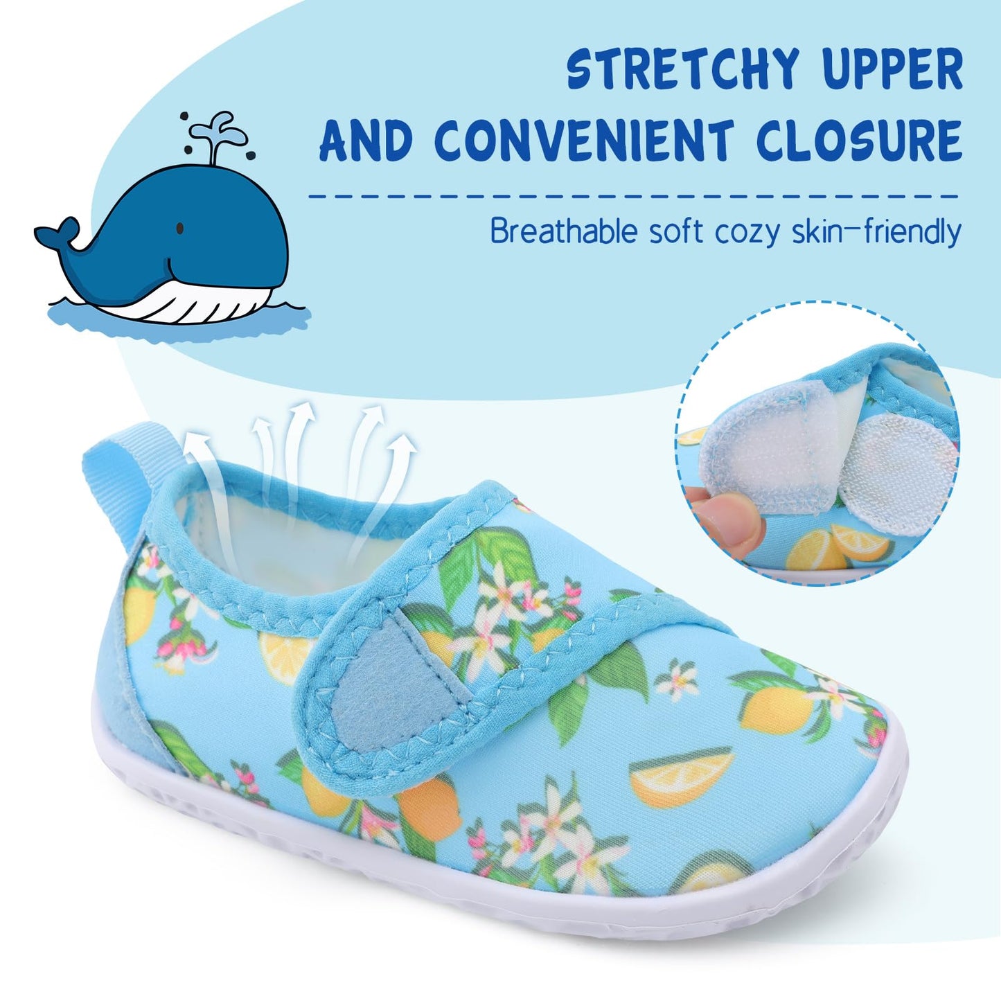 LeIsfIt Boys Girls Water Shoes Kids Aqua Socks Toddler Quick-Dry Swimming Shoes Non-Slip Summer Shoe for Beach Pool Surf, Blue Lemon, 9 Toddler