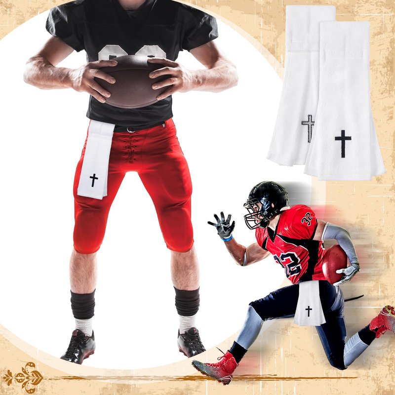 HunnmingRe 16 Pcs Christian Cross Football Towel Cotton Quarterback Pitching Qb Towel for Football Field with Hook and Loop Fastener for Men Sports Gym White Yoga Accessories