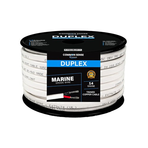 Marine Wire - 14 Gauge 2 Conductor Duplex Flat Tinned Copper | 20 ft Oxygen-Free Insulated PVC for Boats, Automotive & Trailers