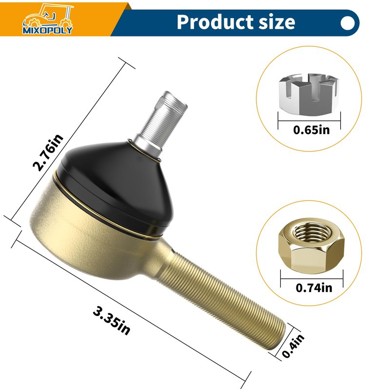 Mixopoly Golf Cart Tie Rod Ends for Club Car DS Gas and Electric 1976-2008, Set of 3 Left-Hand & Right-Hand Thread Ball Joint, Replaces OEM 7539 1011893 7540 1011895