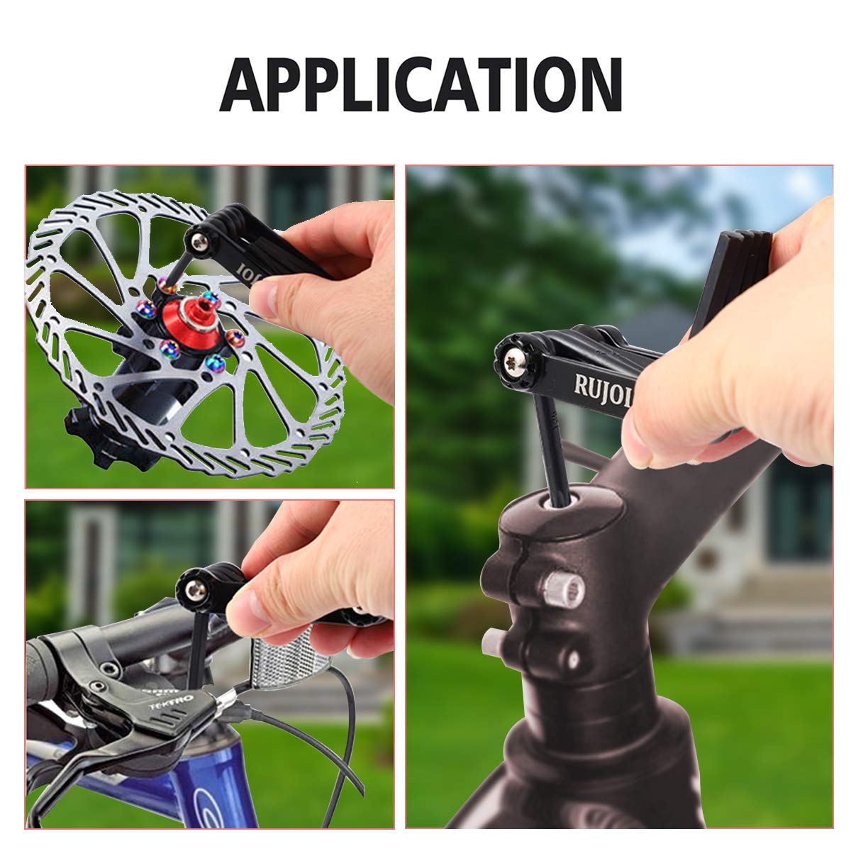 RUJOI Bike Repair Set Bag Tool Kit, 10 in 1 Multi Function Tool Kit Hex Key Allen Wrench,2PCS Staniless Tire Lever,6 PCS Glueless Tire Patch Kit Repair with MTB and Road Bike