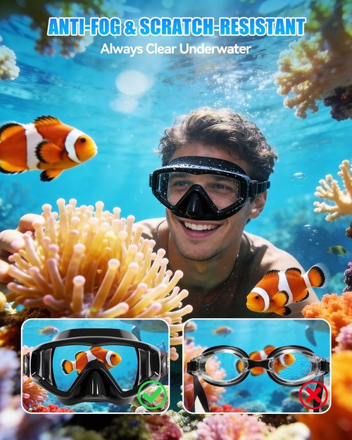 Aegend Diving Mask - Panoramic Anti-Fog Goggles for Snorkeling & Scuba Diving | Comfort Fit with Mesh Bag