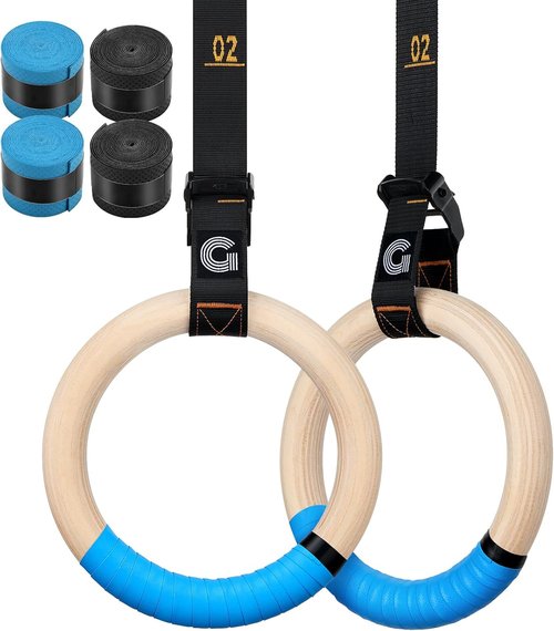 Gonex Wooden Gymnastic Rings - Adjustable 8.5 ft Straps for Outdoor Workouts & Quick Installation