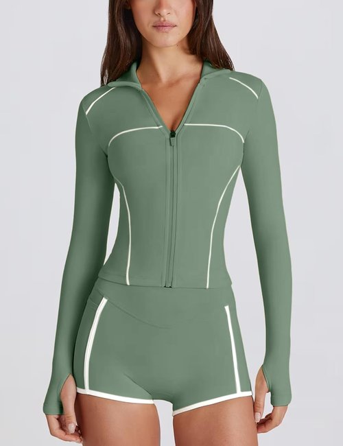 Lviefent Women's Zip Up Active Jacket - Color Block Slim Fit Long Sleeve Workout Top with Thumb Holes