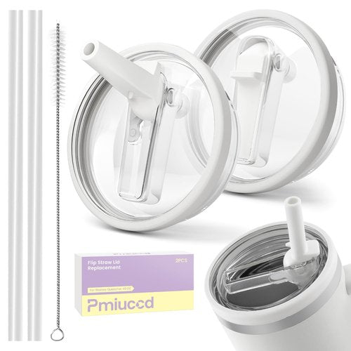 Pmiuccd 2 Pack Stanley Lid Replacement 40 oz, for Stanley H2.0 Quencher Cup Accessories, Dust-Proof Straw Cover for Stanley Cups, Spill-Proof Design, Stanley Cup Accessories（White & White）