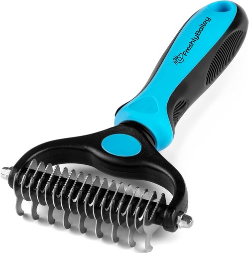 Freshly Bailey Dematting Comb - Safe Deshedding Grooming Tool for Cats & Dogs | Double-Sided Rake