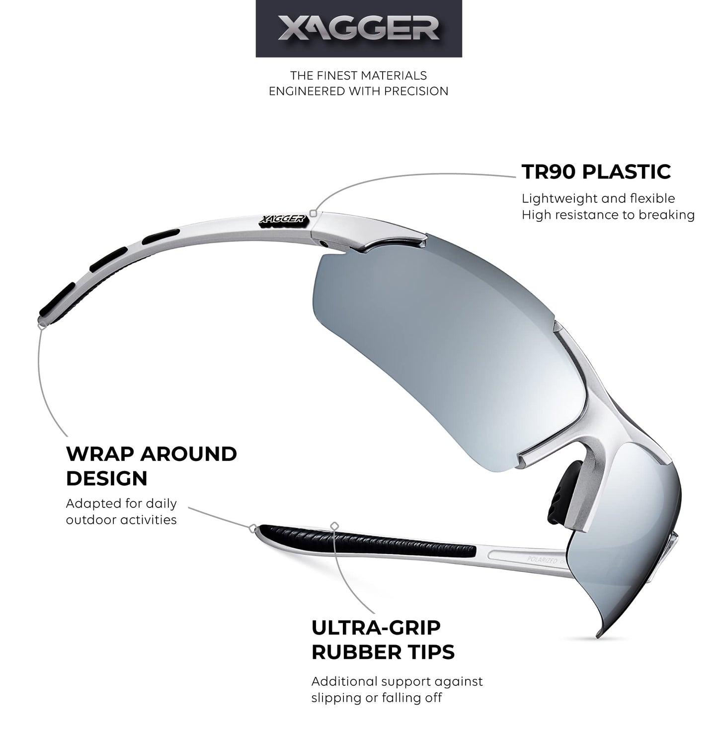 Xagger Polarized Sports Sunglasses for Men Women Wrap Around UV400 Running Baseball Softball Cycling Driving Glasses