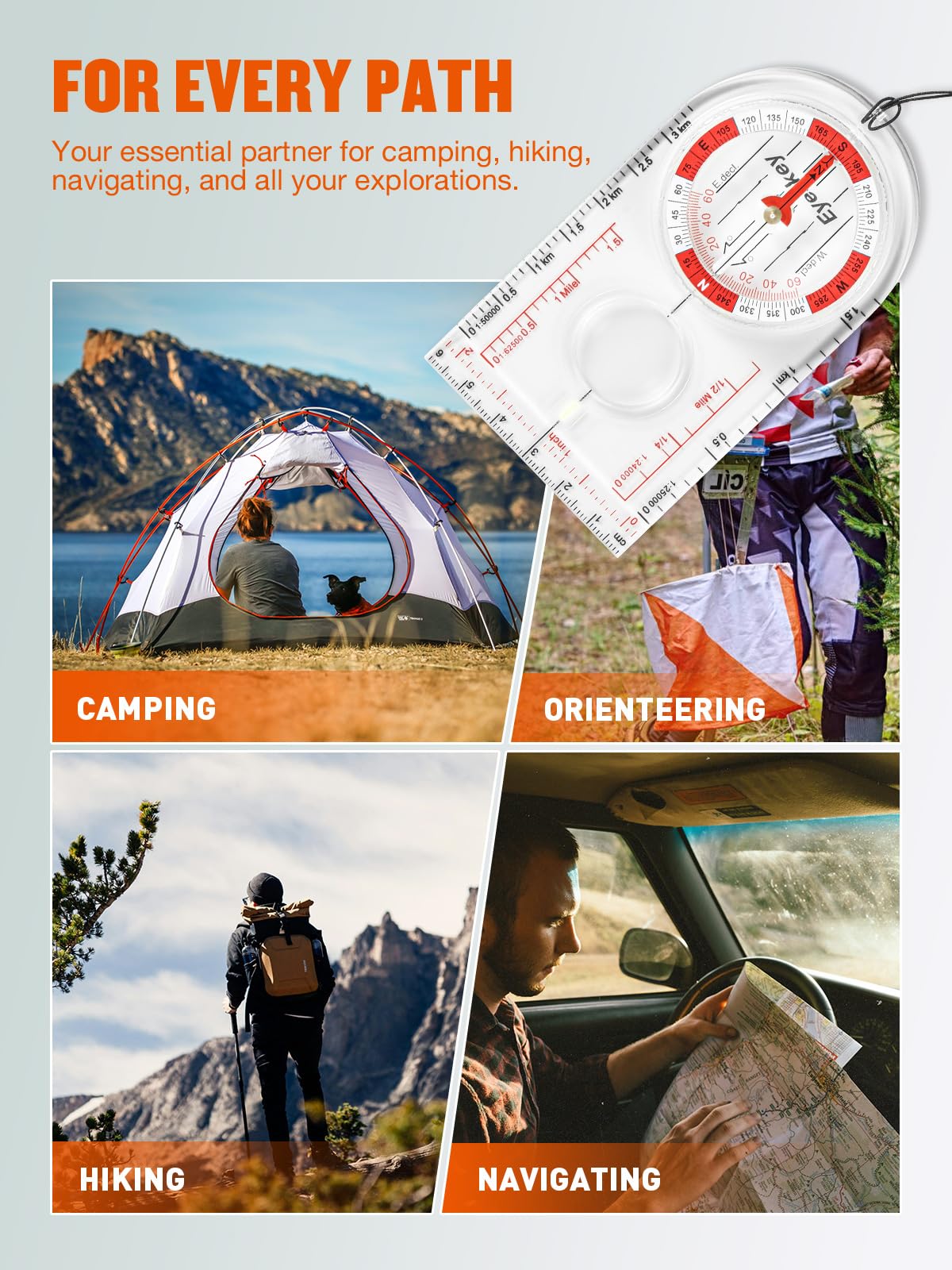 Eyeskey Advanced Orienteering Compass for Hiking & Navigation - Professional Scout Compass with 3X Magnifier, Glow-in-Dark Feature & Multi-Scale Rulers for Outdoor Survival Camping