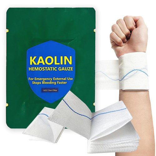 Hemostatic Gauze for Quick Clot Trauma Kit – 3" x 5' Kaolin Infused Quick Clot Gauze & Bleed Stop Dressing, Sterile Z-Fold Wound Packing for Emergency First Aid, Tactical IFAK & Survival Gear (1)