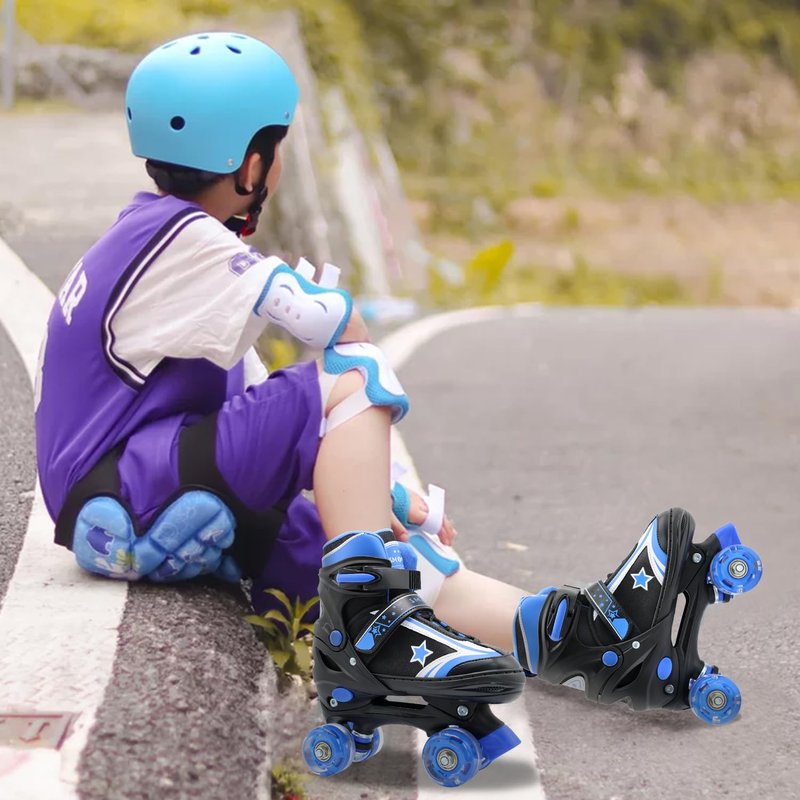 SMOOJOY Kids Roller Skates for Boys and Girls with Light-Up Wheels 4 Size Adjustable Blue Skates Shoes for Youth Ages 3-12 Years Children's Birthday Gift Beginners Rollerskates