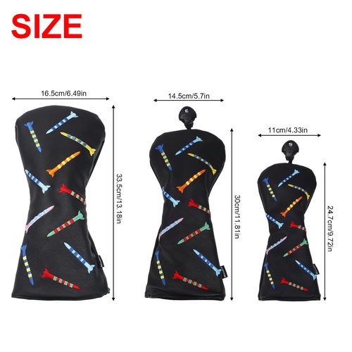 Andux PU Striped Tees Pattern 3Pack/Set Golf 460cc Driver Fairway Woods Club Head Covers (Black)
