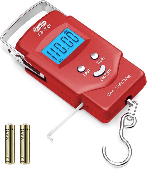Dr.meter Fishing Scale - 110lb Digital Luggage Scale with Backlit LCD & Measuring Tape | Compact Design, Batteries Included