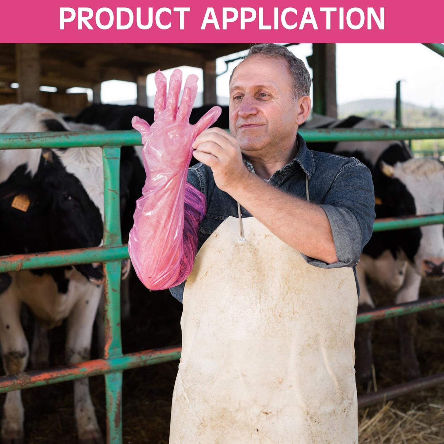 Lauwell 50 Pcs Disposable Dressing Gutting Gloves 35 Inch Shoulder Length Field Dressing Gloves Veterinary Insemination Glove (Pink)