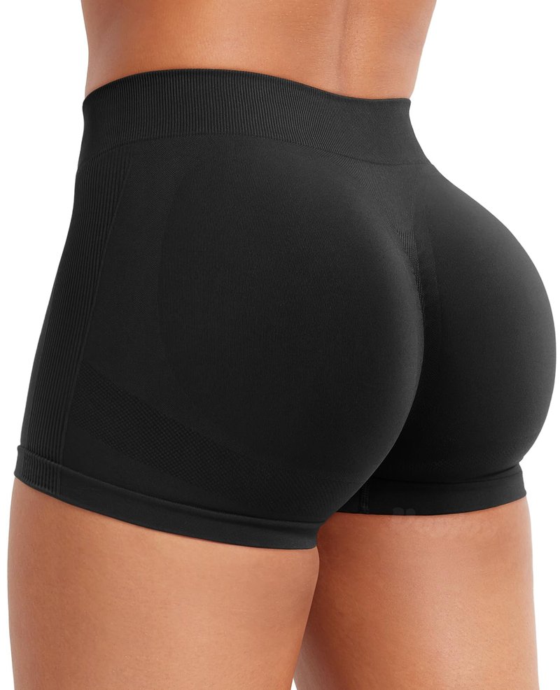 VOYJOY Women Impact Booty Shorts 2.5" Low Rise Hidden Scrunch Butt Lifting Seamless Workout Gym Running Biker Hot Shorts Black