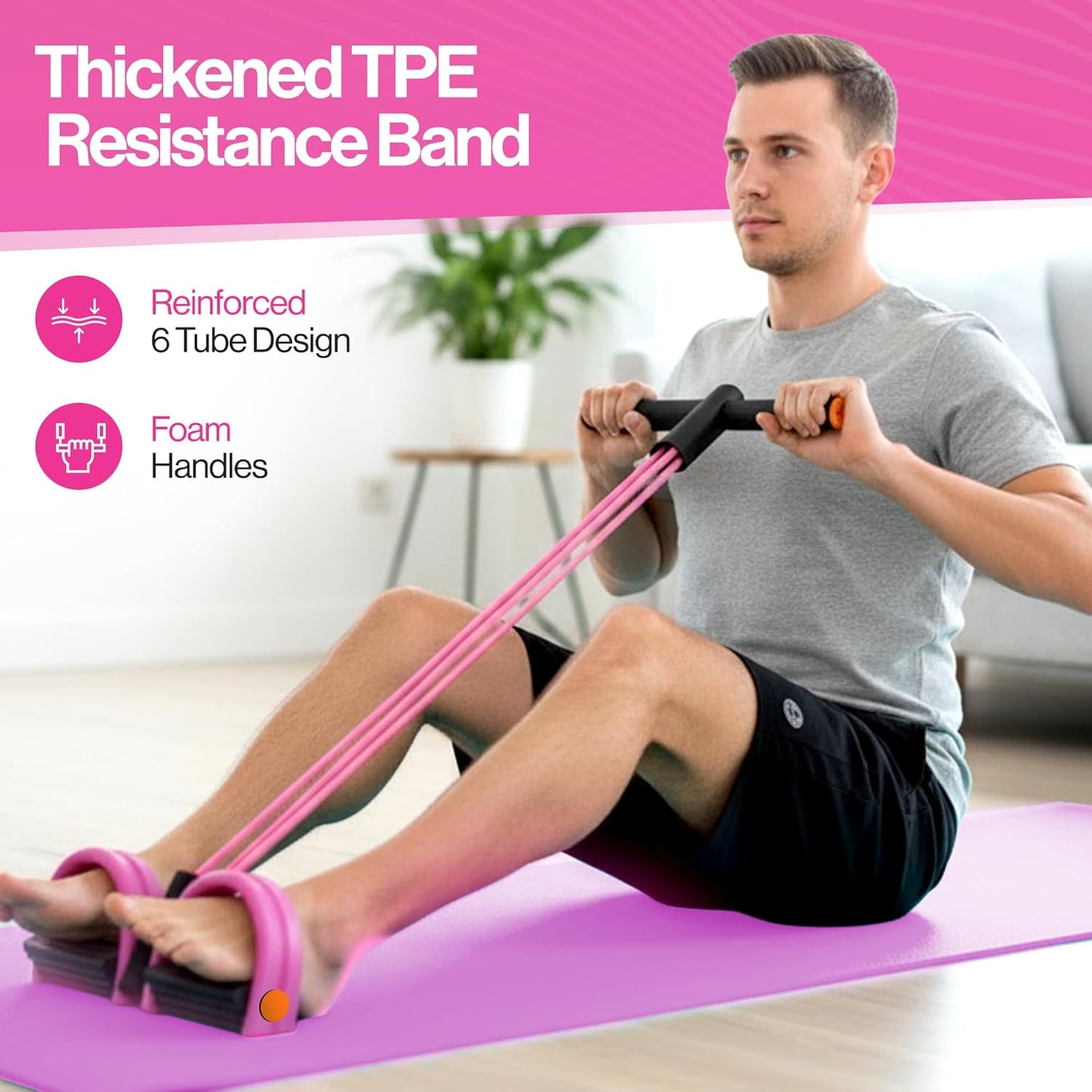 Skiennix Pedal Resistance Band - 6 Tube Multifunction Foot Pedal for Arm & Waist Training | Home Gym Equipment