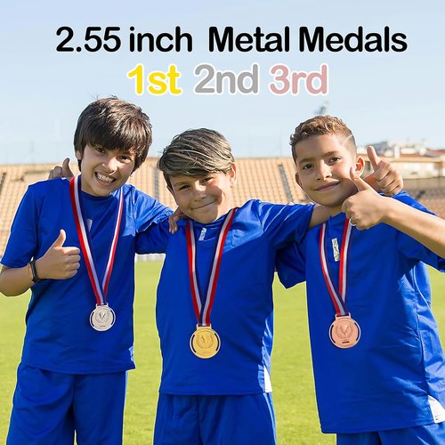 3 Pcs Olympic Medals by Trophy Style - Gold, Silver, Bronze | 2.55 Inch Winner Medals with Smooth Ribbon for Sports Competitions