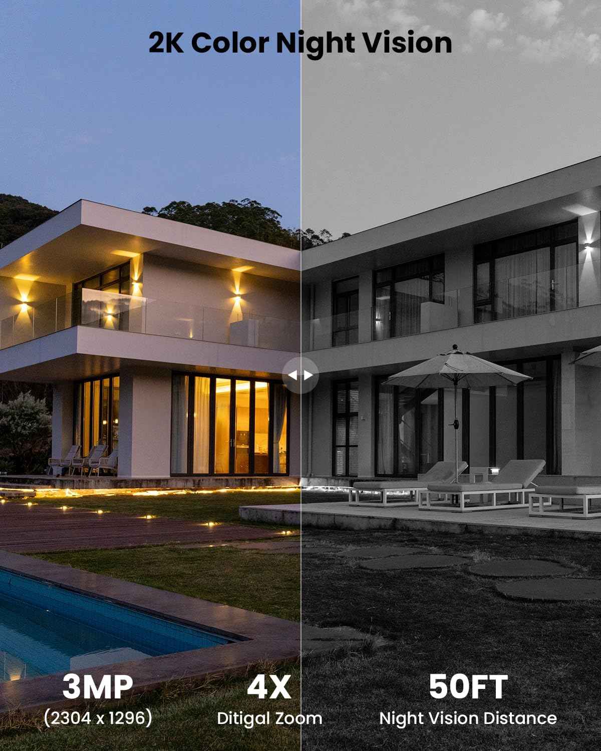 2K Solar Wireless Security Camera - Outdoor Battery-Powered Surveillance with 360° PTZ, Color Night Vision & 2-Way Audio