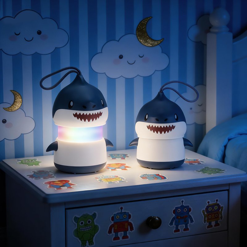 WORKPRO 2-Pack Kids Camping Lanterns with RGB Lights, Battery Powered with Lanyard, Fun Night Light Gifts for Kids - Shark Design