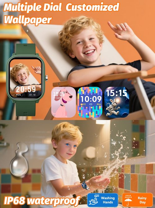 Roffnet Kids Smart Watch for Boys Girls, Fitness Tracker with Heart Rate Sleep Monitor, 1.83" Touchscreen with 12 Puzzle Games, Waterproof Activity Tracker Pedometer for Android iPhone (Black)