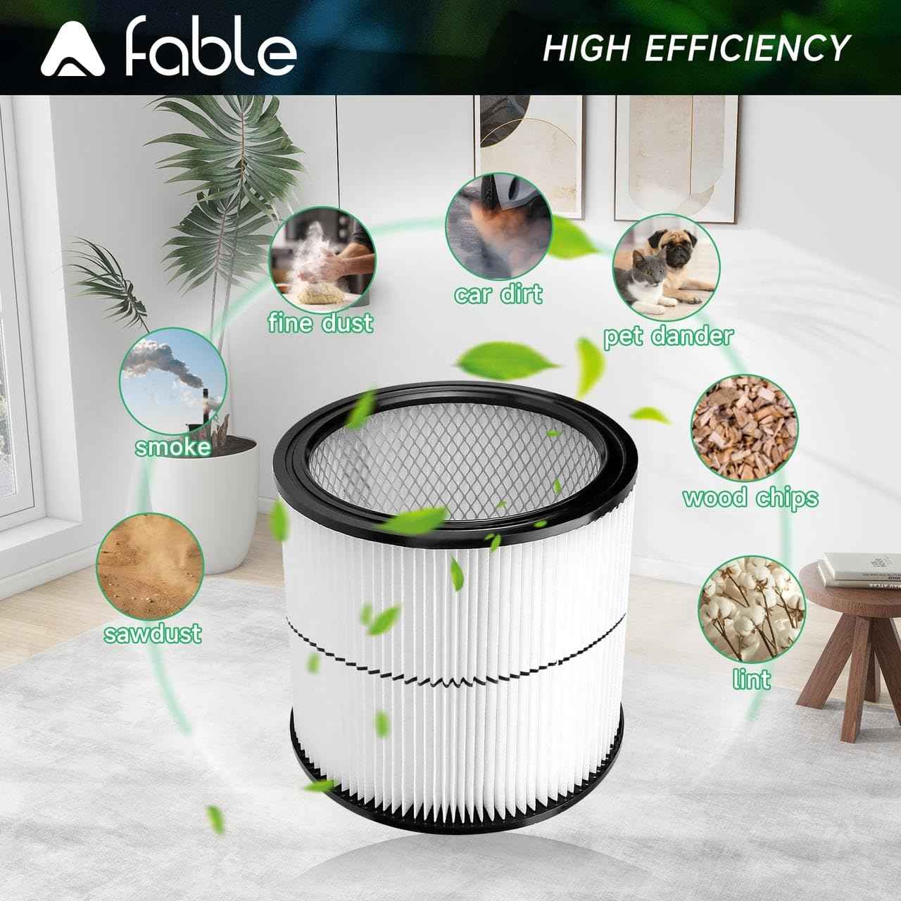 A FABLE 17884 Filter Compatible with Craftsman 9-17884 17935 17937 17920 shopvac Replacement Part Fit 6 Gallon and Larger Wet Dry Vacs (17884 Vacuum Cartridge Filter + Foam Sleeve + Brush 1pack)
