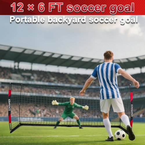 ECHOSAMEN 12X6FT Soccer Goal, Portable Soccer Goals for Backyard, Easy to Carry, Easy to Install, Comes with 1 Carry Bag, 4 Ground Nails, Youth and Adult Training Equipment.