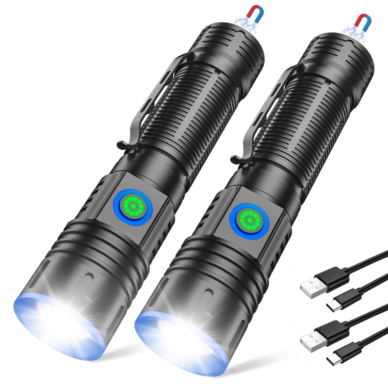 WSSBOND Rechargeable Flashlights High Lumens, Super Bright LED Tactical Torch, Magnetic Flash Light 5 Light Modes, Long Lasting, Dimmable, Clip-On Handheld Linternas for Home, Emergency (2Pack)