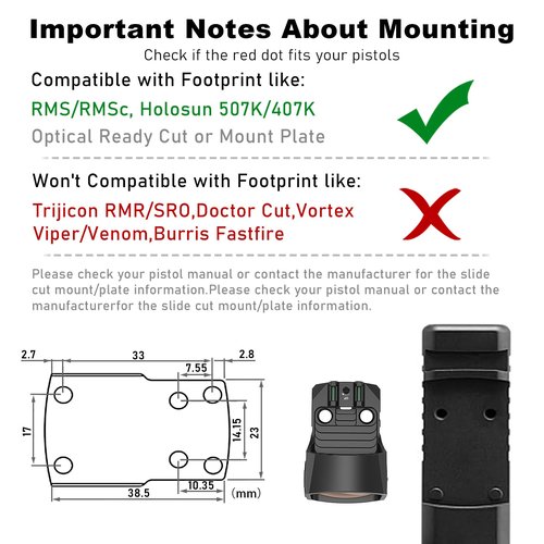 UUQ Mini Reflex RMS/RMSc Red Dot Sight with Fiber Optics,2MOA,10 Brightness Adjustments Motion Awake Red Dot Scope for Rifles, Pistols and Shotguns,Suitable for RMSc and 20mm Picatinny Rail