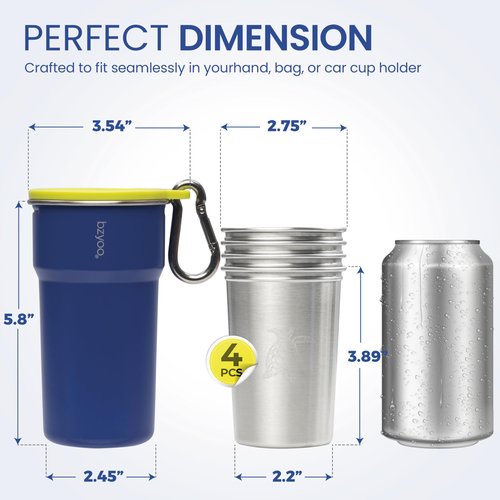 bzyoo 5-Piece Nesting Camping Cups Set - 9oz Stackable Stainless Steel Mugs with Patterned Designs & Integrated Carry Hook, Space-Saving Portable Outdoor Mess Kit for Family Hiking, Backpacking & RV
