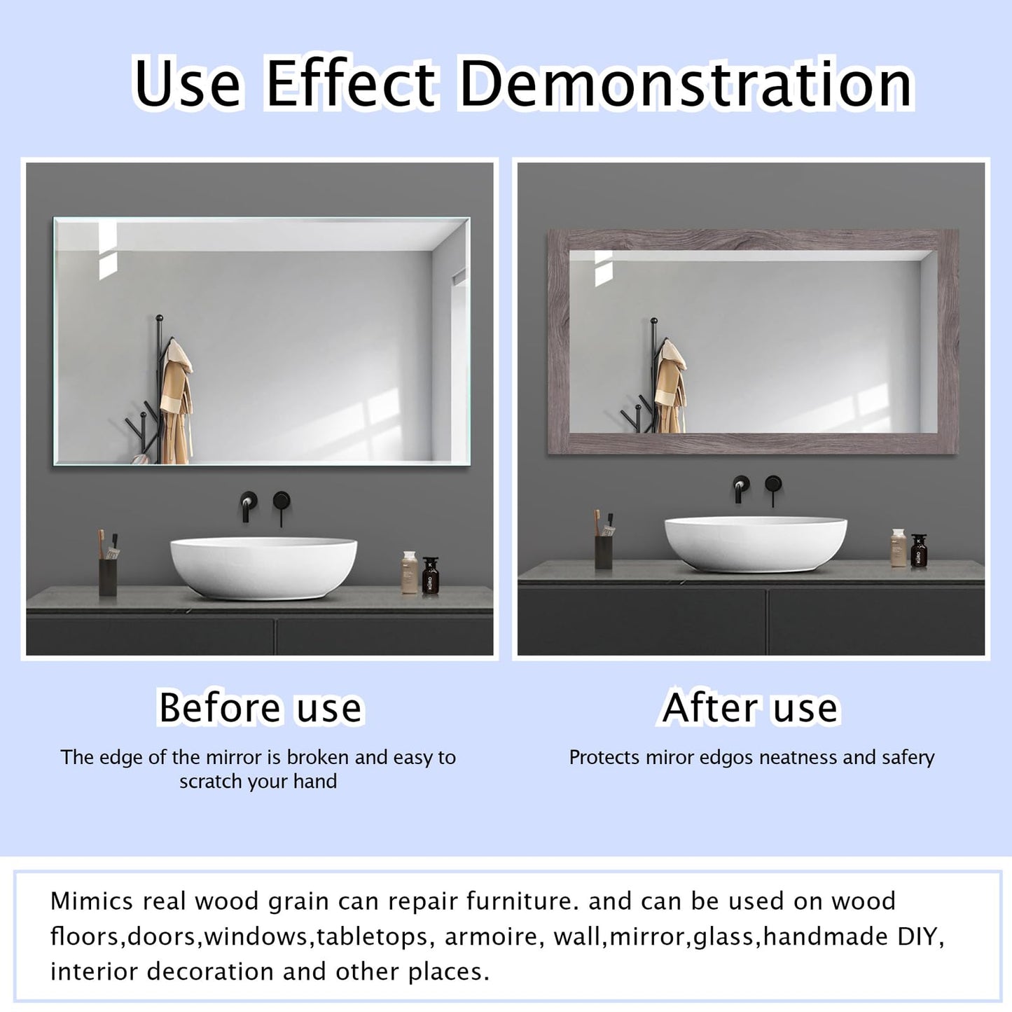 FEILAYS Wood Grain Wallpaper Border Removable PVC Waterproof Peel and Stick Wallpaper, Bathroom Mirror Frame Border Sticker Wall Decor Window sill Door Frame Black Locust Wood 3.93inch x 393inch