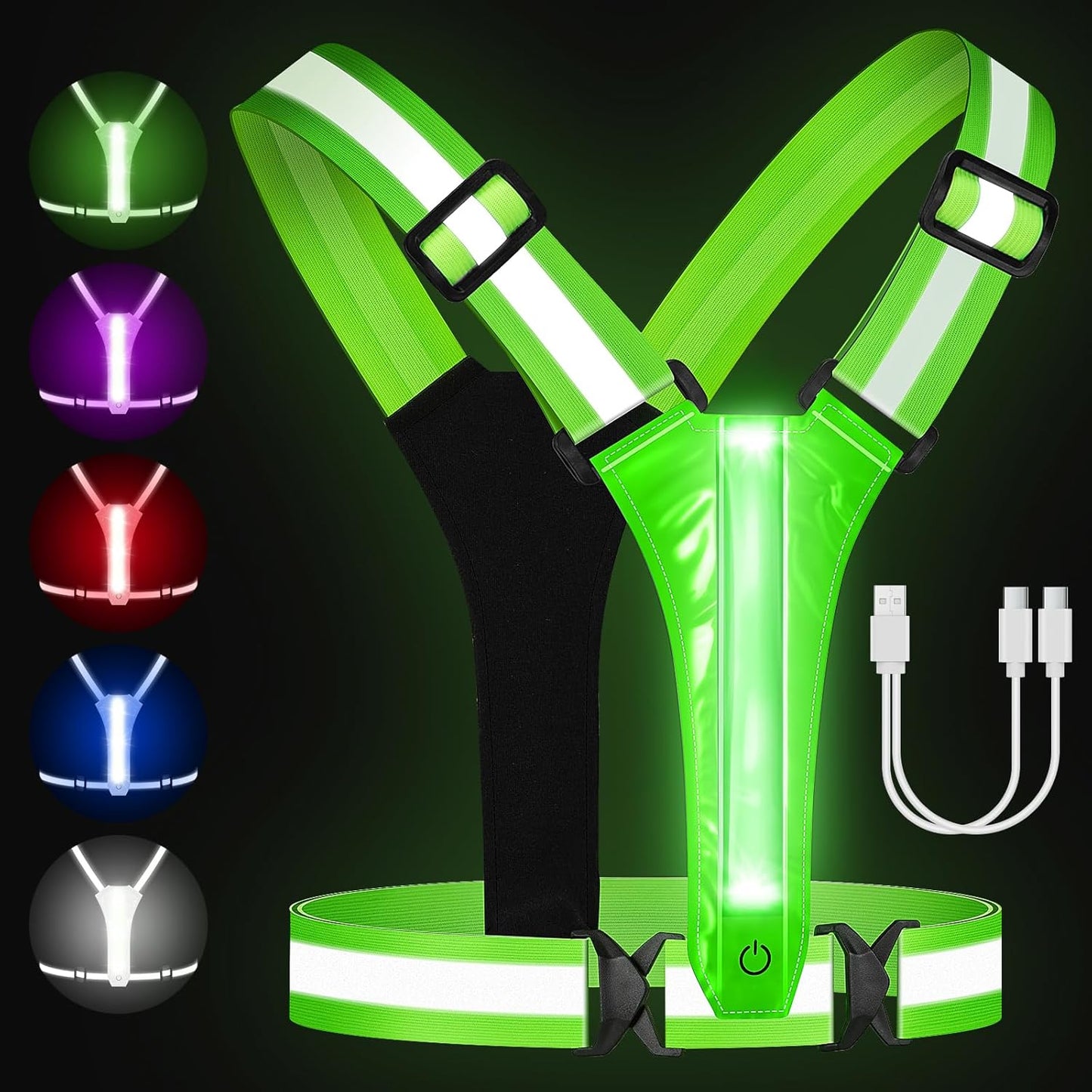 Skiennix LED Reflective Running Vest - Rechargeable Light Up Vest with 3 Modes & 5 Colors for Safety