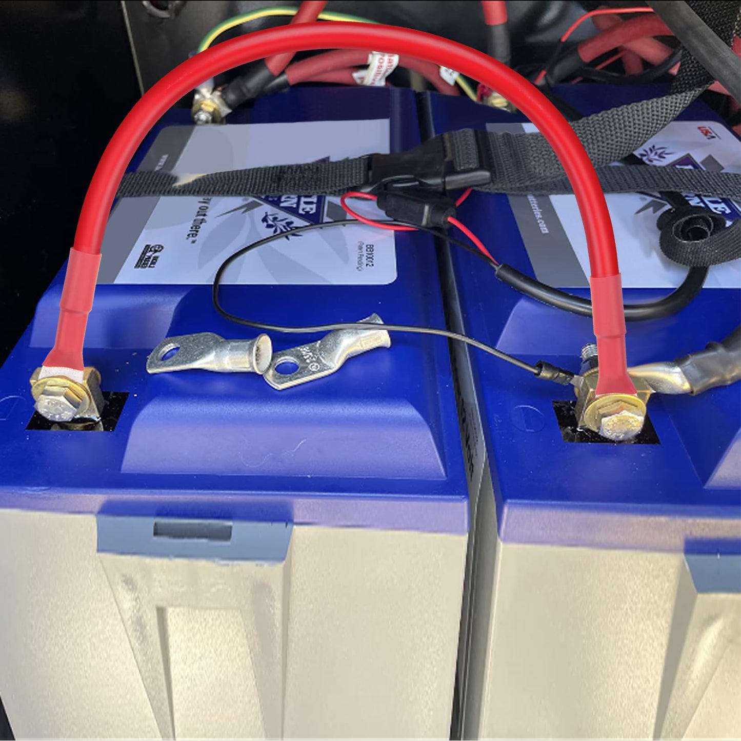 iGreely Battery Cable 8 AWG 8 Gauge Wire Made with Tinned Copper Wire Battery Power Inverter Cables with 5/16" Lugs Terminals for Solar Panel Automotive Motorcycle RV Marine 1ft/30cm