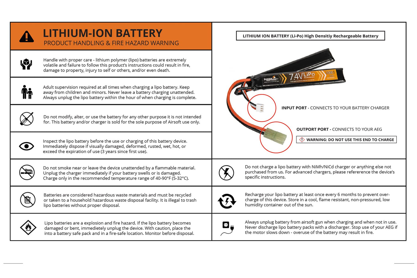 Lancer Tactical LiPo Airsoft Battery - 11.1V 1300mAh 15C/20C Stick - Tamiya/Dean Connector(1300mAh 20C Stick - Dean Connector)