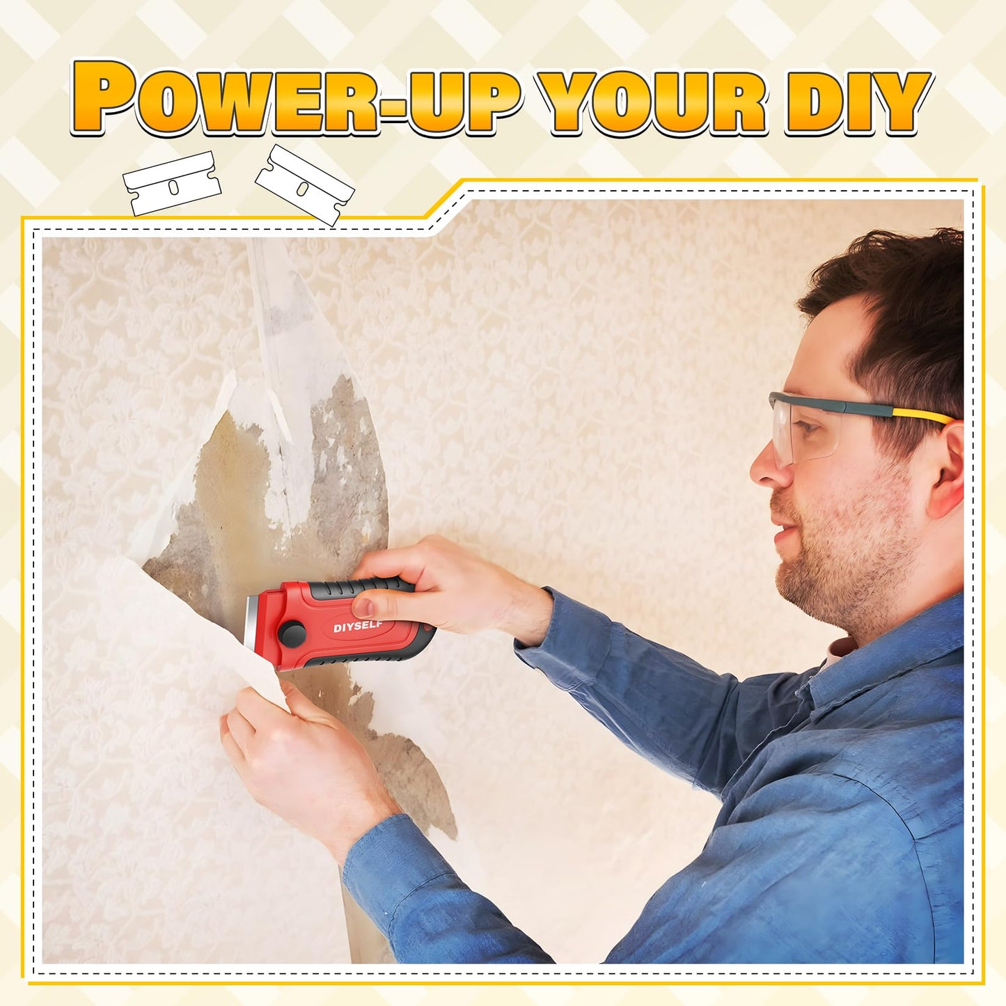 DIYSELF 2 Pack Razor Blade Scraper with 30 Pcs Blades - Scraper Tool - Scraper for Cleaning Stove, Oven, Glass, Kitchen - Paint Scraper - Razor Scraper - Glass Scraper - Glass Stove Top Scraper