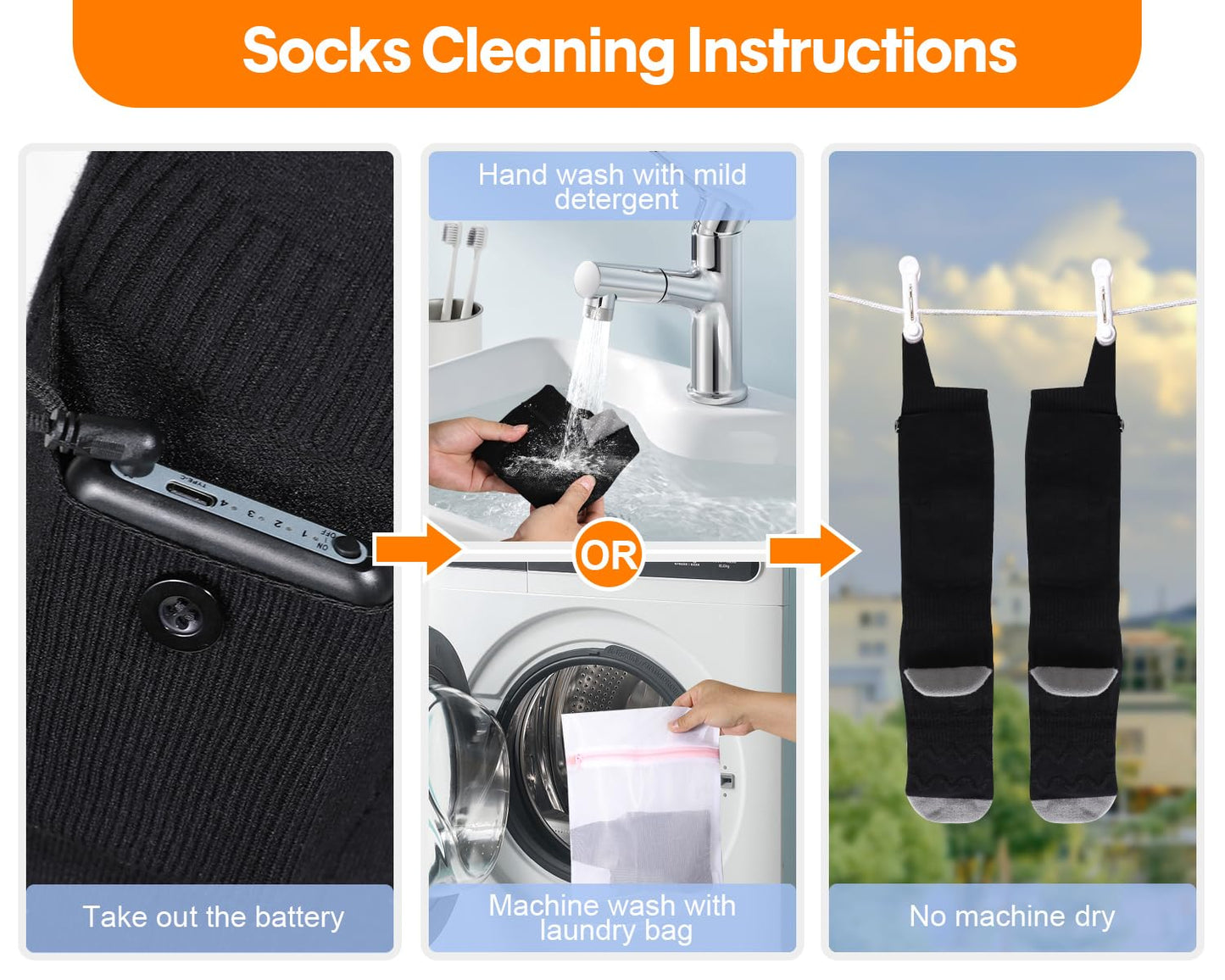 Heated Socks, Electric Heated Socks for Men Women, Rechargeable Battery Heat Up to 8 Hours, Winter Washable Thermal Socks Foot Warmer for Outdoor Camping Skiing Fishing Hunting (Black & Light Grey)