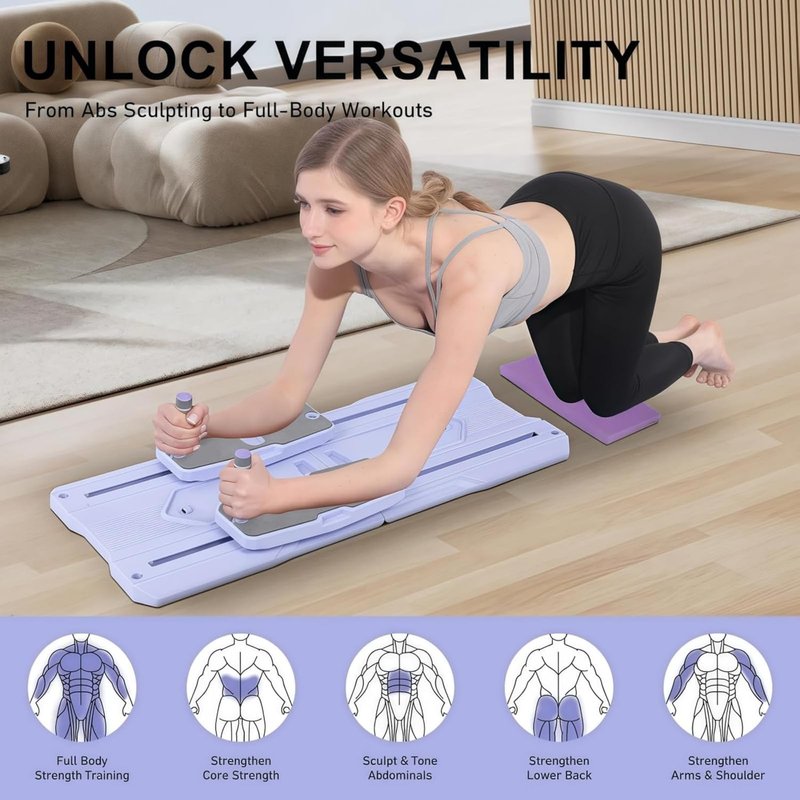 Pilates Reformer Board Set - 2026 Foldable 8-in-1 Pilates Machine for Full Body Workouts, Ab Core Trainer with Resistance Bands, Portable Home Pilates Equipment for Women & Men (Purple)