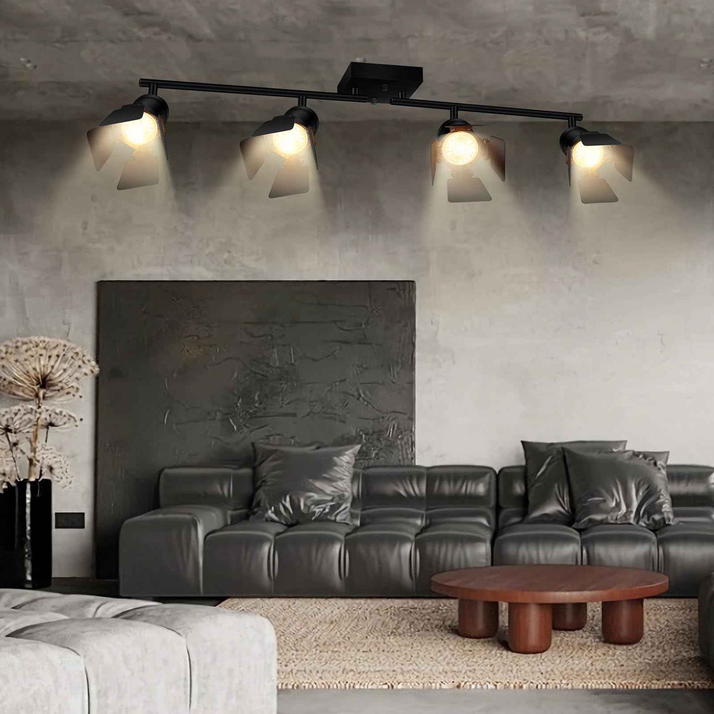 Bricosmocon 4 Light Track Lighting Fixtures Ceiling, Black Track Lighting with Rotatable Heads, Vintage Industrial Ceiling Spotlight Light for Kitchen/Living Room/Bedroom,GU10 Bulb Not Included