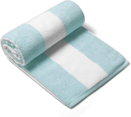 CLOWOOD Plush Oversized Beach Towel - Thick Cotton 40 x 70 Inch Aqua Striped Cabana Towel