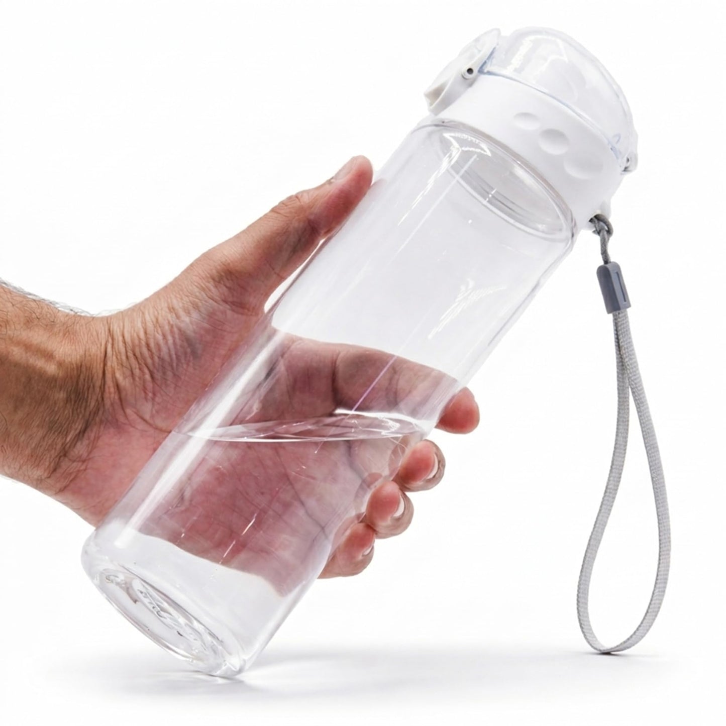 GearTek Clear Plastic Water Bottle | No Markings 24oz Chug Lid Sports Water Bottle | Leak Proof Re-Usable Flip Top Plastic Drinks Bottles for School, Exams, Office, Gym, Cycling (Clear-24oz)