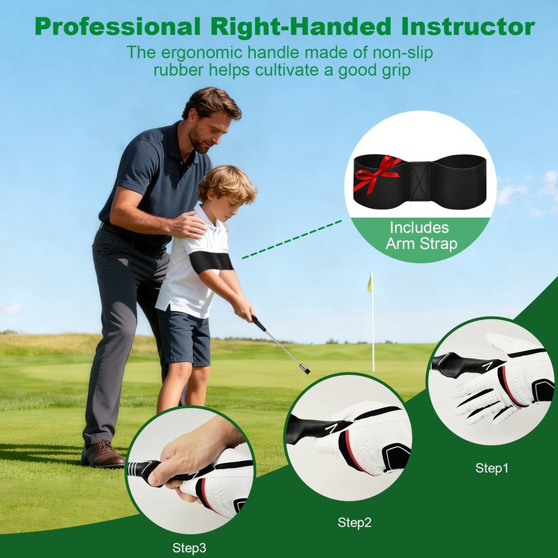UYCCIMB Retractable Golf Swing Trainer, Portable Golf Grip Trainer Right Hand with Practice Golf Club Weights for Enhance Swing Technique, Beginners Tempo Trainer for Chipping Hitting