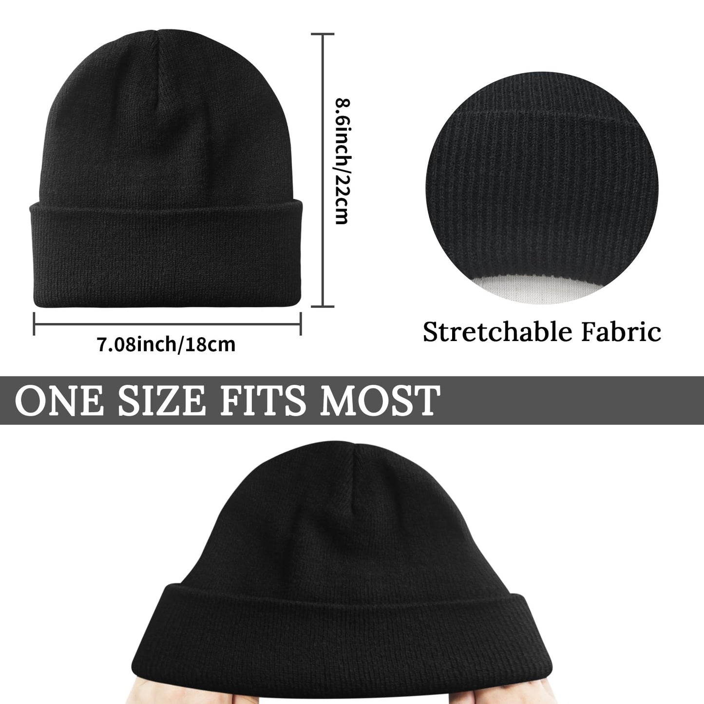 PFFY 3 Packs Unisex Beanie Hats for Men Women Winter Cuffed Knitted Beanies Skull Cap Black+Darkgrey+Lightgrey